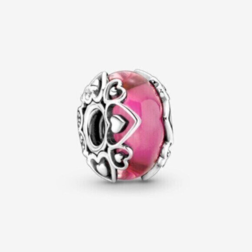 Pandora Pink Glass & Silver Heart Charm